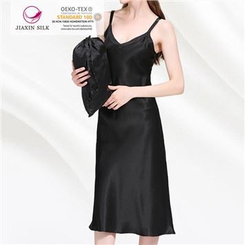 Sort silke kjole til kvinder sexet lang 19mm